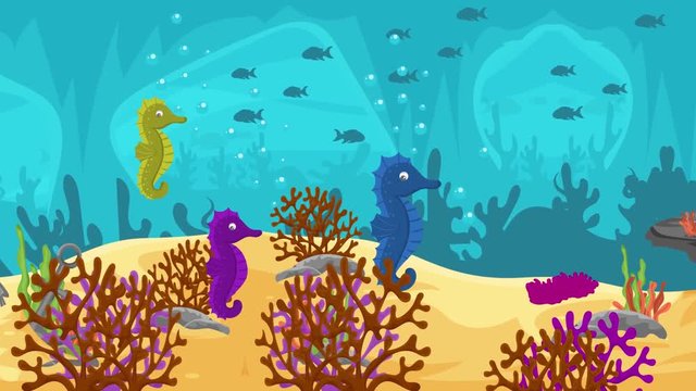 Cute Sea horses swimming in a beautiful underwater world