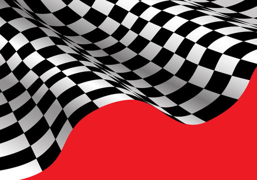 Checkered flag wave on red for sport race championship background vector illustration.