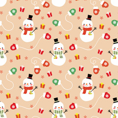 Cute snowman and Christmas gifts seamless pattern.