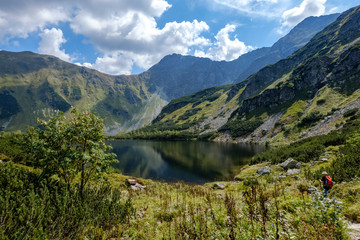 Naklejka na ściany i meble mountain lake in late summer in Slovakian Carpathian Tatra