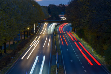 Traffic on a freeway at night in a long exposure