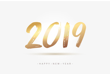 Vector stock 2018 minimalism premium New Year gold calligraphy. Golden numbers text 2018 in hand drawn brush style. EPS 10