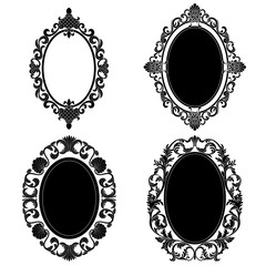 Set of vintage oval pattern frame in old style. Vector.