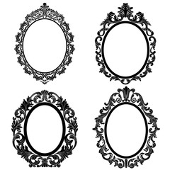 Set of vintage oval pattern frame in old style. Vector.