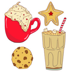 Hand drawn christmas set. Set of Christmas and New Year elements. Vector illustration.