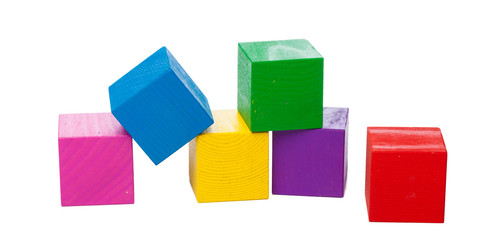 Wooden building blocks isolated on white background