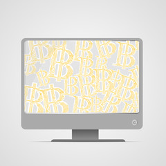 Vector : Electronic circuit inside bitcoin symbol on computer monitor