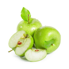 Fresh granny smith apples on white background