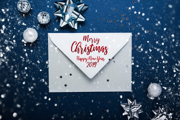 Merry Christmas and Happy Holidays greeting card, frame, banner. New Year. Winter holidays. Envelope cover.