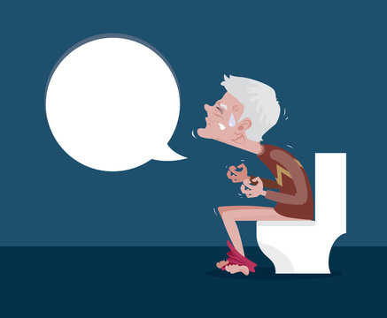 Men sitting on the toilet and Constipation are experiencing severe abdominal pain. vector cartoon.