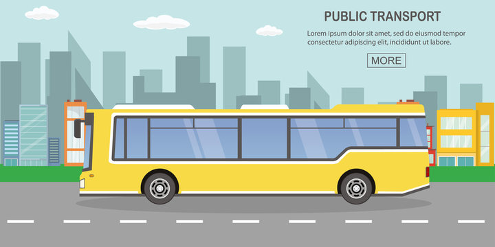public transport concept,yellow city bus on empty road