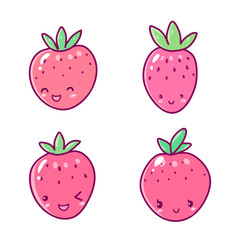 Cute vector illustration. Kawaii Anime apple fruit