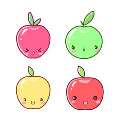 Cute vector illustration. Kawaii Anime apple fruit