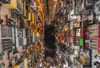 Colorful apartment building at Quarry Bay, Hong Kong, at Night.