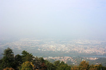 View of Turin in the fog