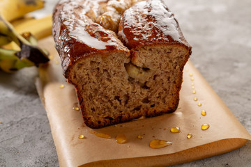 Sweet banana bread close-up