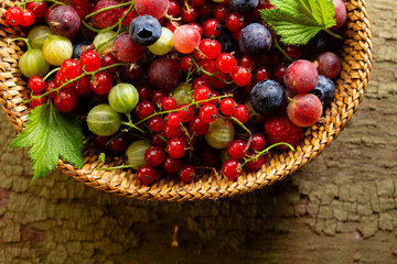 Summer berry mix in basket above