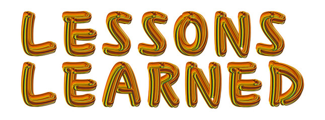 Lessons Learned - golden tetxt written on white background