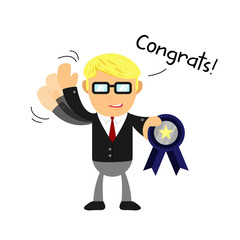 Boss or professional business manager give achievement ribbon