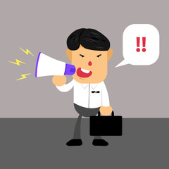 angry professional business man speak with loud speaker