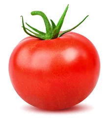 Fotobehang Geïsoleerde tomaat. Een hele tomaat geïsoleerd op een witte achtergrond met uitknippad © r_andrei