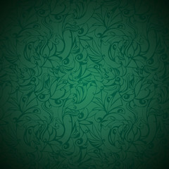 vintage green background with floral elements and darkening to the edges in Gothic style. Royal texture, vector Eps 10