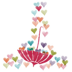 Valentine colorful heart and upside down pink umbrella,water color painting picture.