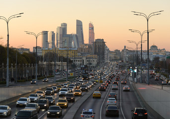 Russia, Moscow, November 2018 - view of Moscow city from Krymsky Val street
