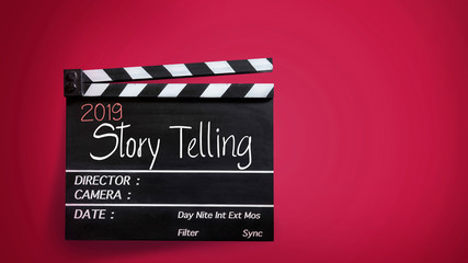 Naklejka premium 2019 story telling ,text title on movie Clapper board