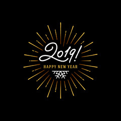 Fototapeta premium 2019 Happy New Year Starburst Gold Black Vector