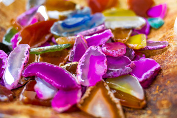 Collection of beautiful pink agathe stones close up