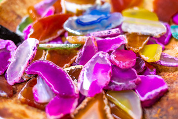 Collection of beautiful pink agathe stones close up