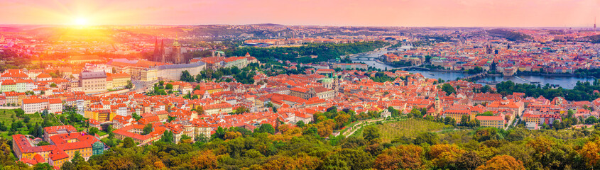 Fototapeta premium Aerial view of the Old Town and Charles Bridge over Vltava river in Prague,