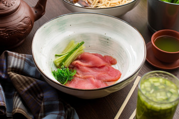 Fresh tuna with cucumber in a Chinese restaurant