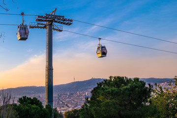 Cableway, Montjuic castle in Barcelona, Catalonia, Spain.