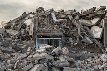 destroyed building - Concrete debris from destroyed building 