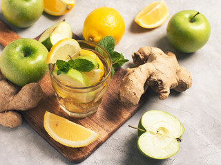 ginger detox and diet drink with lemon and apple