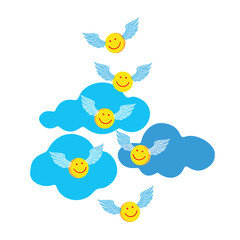 Emoticons in the form of the righteous that go to heaven.