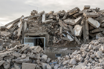 destroyed building - Concrete debris from destroyed building 