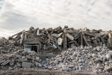 destroyed building - Concrete stone debris from destroyed building 