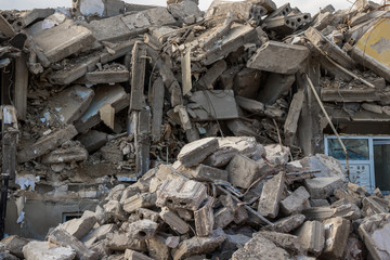 destroyed building - Concrete debris from destroyed building 