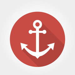 Flat Anchor web icon on red button with drop shadow