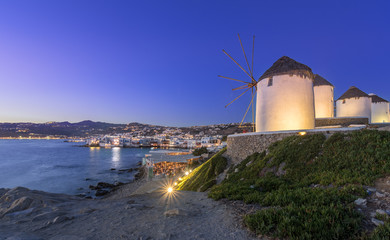 Fototapeta na wymiar Traditional greek windmills on Mykonos island, Cyclades, Greece