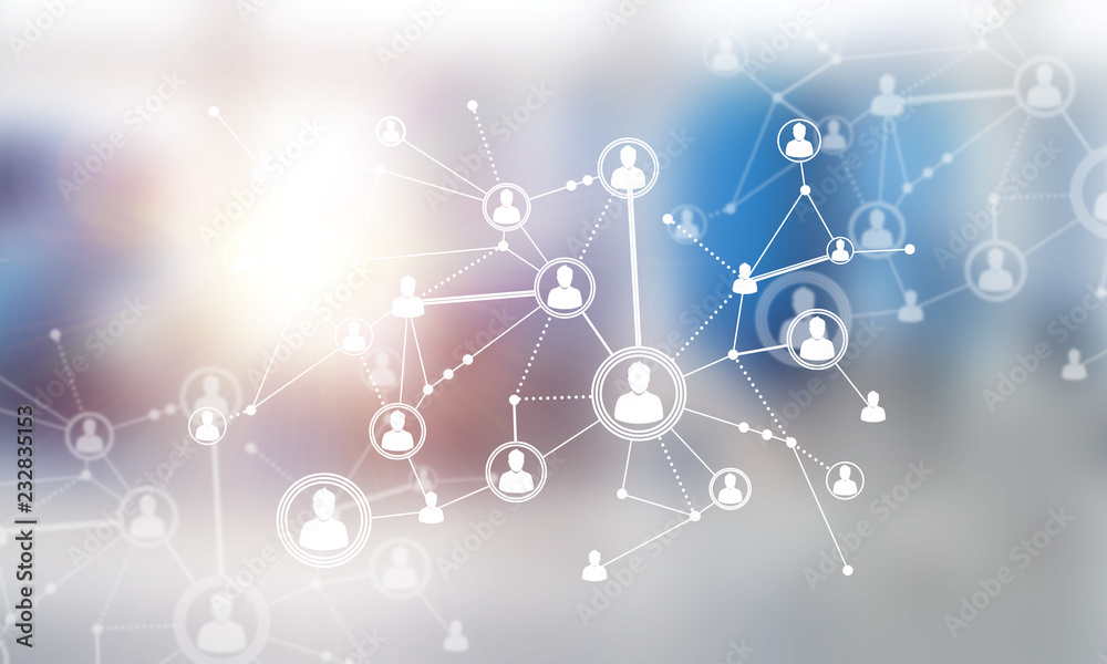 Wall mural concept of networking and connection against modern office blurred background