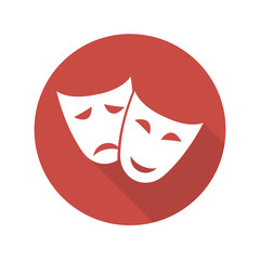 Theater masks. Vector art. isolated on red background with long shadow. flat icon
