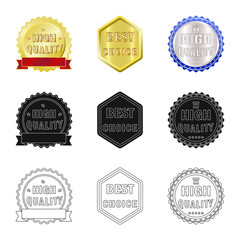 Vector illustration of emblem and badge symbol. Collection of emblem and sticker stock symbol for web.