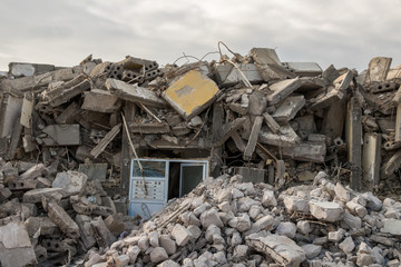 destroyed building - Concrete debris from destroyed building 