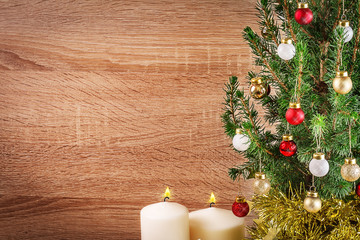 Christmas holidays composition on wood background with copy spac
