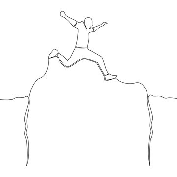 recommend clip art: Continuous one line man jumping over abyss vector