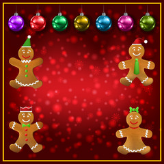 Celebration red greeting Gingerbread man and Christmas decorations